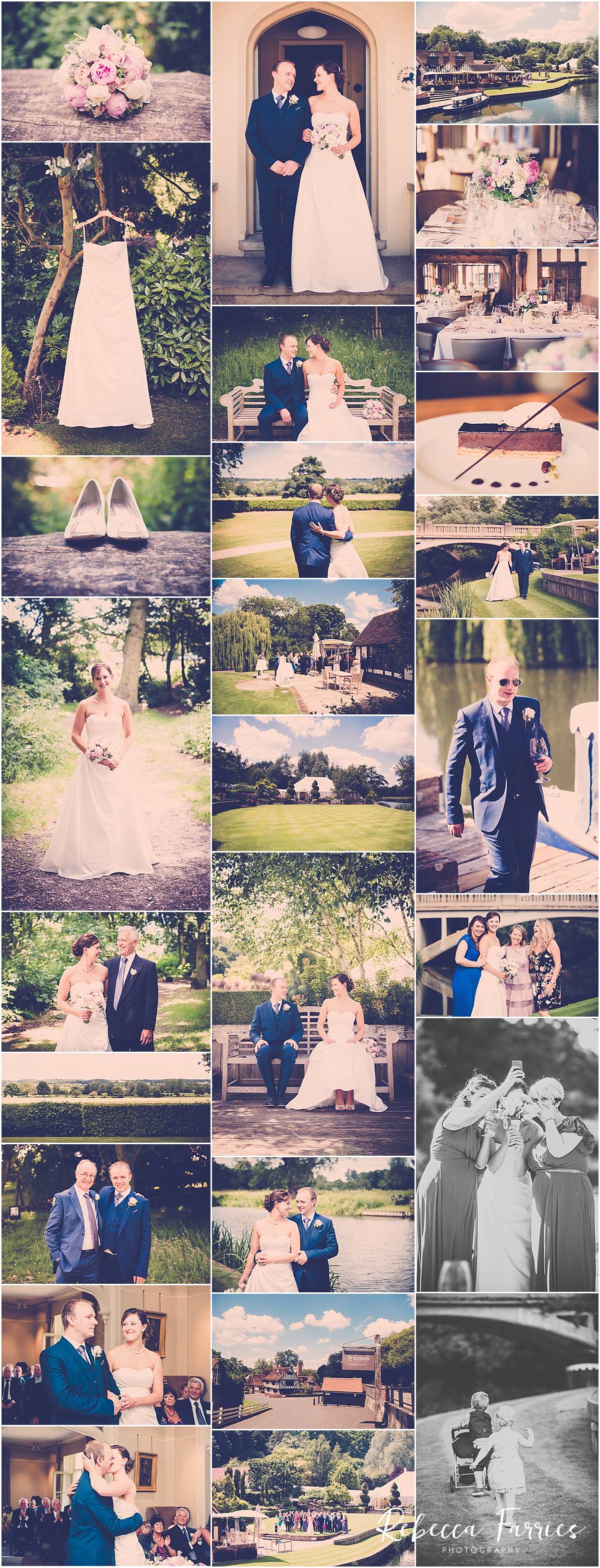 collage of wedding photos taken at Le Talbooth in Essex